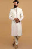 Sequins Embroidered Modal Satin Light Beige Men Sherwani With Dupatta
