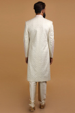 Sequins Embroidered Modal Satin Light Beige Men Sherwani With Dupatta