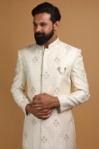 Ivory Brocade Men Sherwani With Dupatta