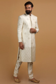 Ivory Brocade Men Sherwani With Dupatta