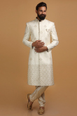Ivory Brocade Men Sherwani With Dupatta