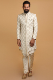 Light Beige Modal Satin Embroidered Men Sherwani Dual Tone Velvet Dupatta