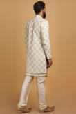 Light Beige Modal Satin Embroidered Men Sherwani Dual Tone Velvet Dupatta