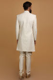 Off White Modal Satin Embroidered Men Sherwani With Dupatta