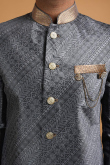 Woven Jacquard Steel Grey Men Sherwani