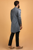 Woven Jacquard Steel Grey Men Sherwani