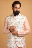 Salmon Peach Cotton Silk Men Kurta Churidar