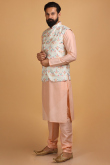 Salmon Peach Cotton Silk Men Kurta Churidar