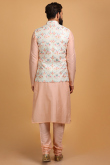 Salmon Peach Cotton Silk Men Kurta Churidar