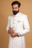 Off White Brocade Men Wedding Sherwani With Chanderi Silk Dupatta
