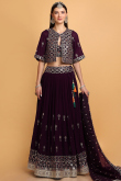 Georgette Dark Purple Thread Embroidered Lehenga for Wedding & Party