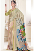 Oat Beige Crepe Printed Light Wight Saree