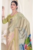 Oat Beige Crepe Printed Light Wight Saree