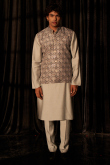 Oat Beige Jacket Style Viscose Men's Plain Kurta Pajama 