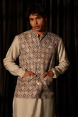 Oat Beige Jacket Style Viscose Men's Plain Kurta Pajama 