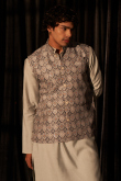 Oat Beige Jacket Style Viscose Men's Plain Kurta Pajama 