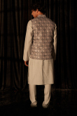 Oat Beige Jacket Style Viscose Men's Plain Kurta Pajama 