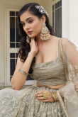 Oat Beige Net Embroidered A-Line Lehenga