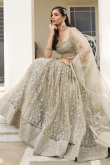 Oat Beige Net Embroidered A-Line Lehenga