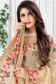 Oat Beige Net Embroidered Bridesmaid Wear Saree