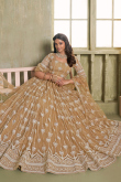 Oat Beige Net Embroidered Flared Style Lehenga 