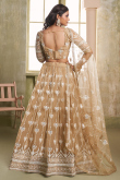 Oat Beige Net Embroidered Flared Style Lehenga 