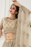 Oat Beige Net Embroidered Lehenga With Stone Work
