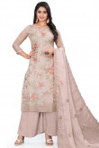 Oat Beige Organza Resham Embroidered Palazzo Suit
