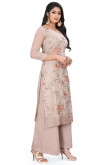 Oat Beige Organza Resham Embroidered Palazzo Suit