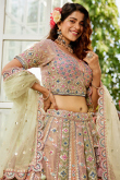 Oat Beige Silk Embroidered Panelled Style Lehenga 