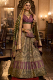 Oat Beige Silk Foil Print Panalled Style Lehenga