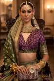Oat Beige Silk Foil Print Panalled Style Lehenga