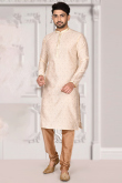 Off White Brocade Men Kurta With Churidar