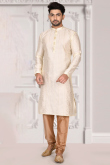 Off White Brocade Men's Kurta With Churidar