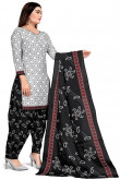 Off White Casual Wear Printed Cotton Patiala Suit 