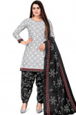 Off White Casual Wear Printed Cotton Patiala Suit 