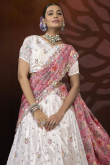 Off White Chinnon Embroidered Panelled Style Lehenga Choli