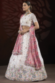 Off White Chinnon Embroidered Panelled Style Lehenga Choli