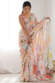 Off White Chinnon Printed Regional Saree 