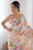 Off White Chinnon Printed Regional Saree 