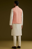 Off White Cotton Silk Men's Kurta Pajama With Embroidered Jacket