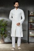 Off-White Cotton Straight Cut Embroidered Men's Kurta Pyjama 
