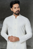 Off-White Cotton Straight Cut Embroidered Men's Kurta Pyjama 