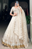 Off White Crushed Organza Lehenga With Zari Work For Festival