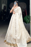 Off White Crushed Organza Lehenga With Zari Work For Festival