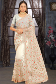 Off-White Dori Embroidered Net Heavy Saree