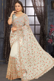 Off-White Dori Embroidered Net Heavy Saree