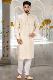Men Kurta Pajama in Dupion Silk Ivory for Sangeet