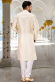 Men Kurta Pajama in Dupion Silk Ivory for Sangeet