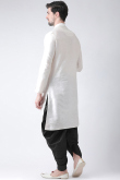 Off White Dupion Silk Embroidered Angrakha Style Men's Kurta With Dhoti